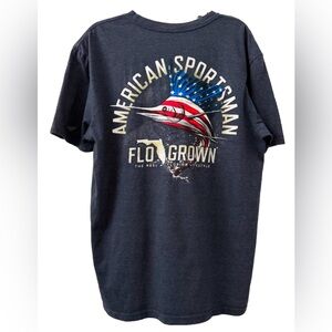 FloGrown American Sportsman Sailfish T-Shirt Heather Navy Mens L 100% Cotton Tee